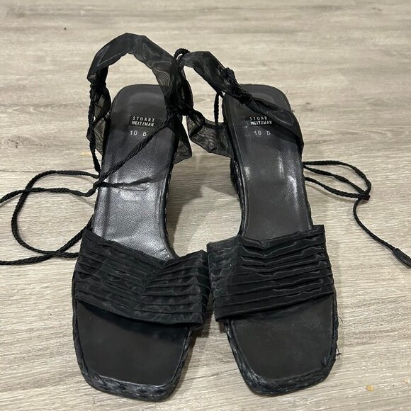 Stuart Weitzman Vintage Black Espadrilles Black Heel Wedges Women’s Size 10 - Picture 9 of 10